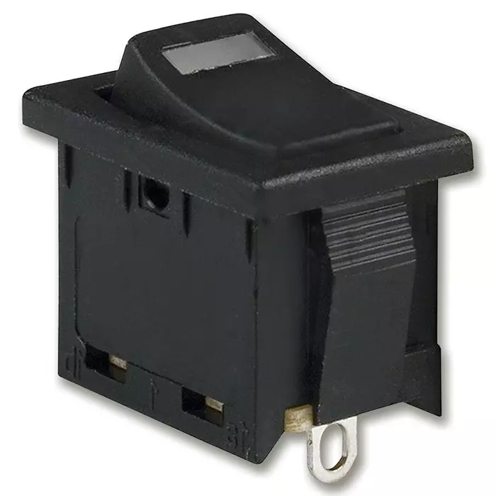 E-SWITCH SWITCH, ROCKER, SPST, 15A, 125VAC, BLACK, R1966ABLKBLKESRED.