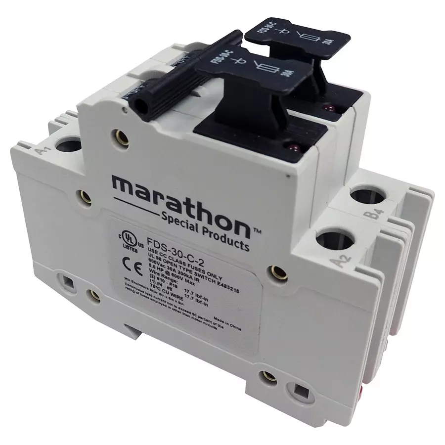 MARATHON SPECIAL PRODUCTS FUSED SWITCH, CLASS CC, 2P, 30A, 600VAC, FDS30C2