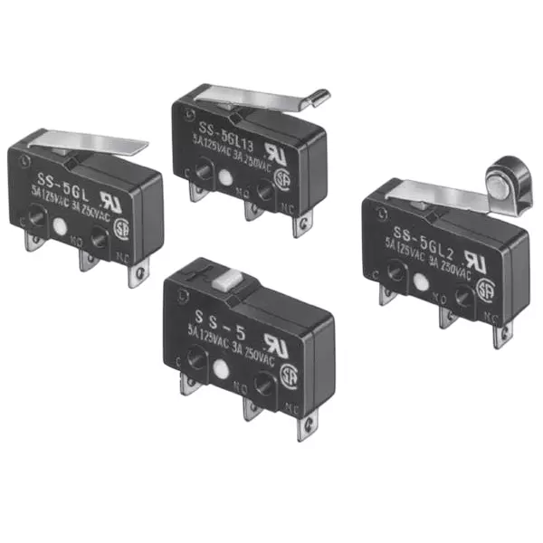 OMRON ELECTRONIC COMPONENTS Chassis Mount Basic Switch SPST-NO 125 V AC Solder Lug Termination 100 mA, SS-01GL-3