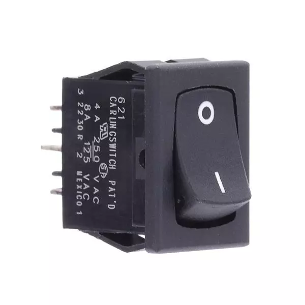 CARLING TECHNOLOGIES Small-Sized Rocker Switches Solder Lug Termination 4 & 8 Amp Curved Rocker Actuator, 62112461-0-9-W