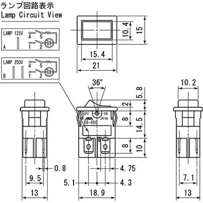 MIYAMA ELECTRIC Rocker Switches 1 Pole 125/250 V Rated Voltage, DS-850K-F3-N1-K-TR