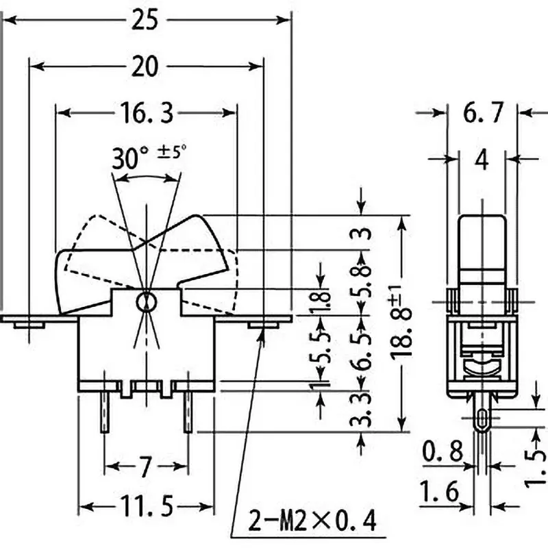 MIYAMA ELECTRIC Wave Switch ON-OFF Switch Type 20 mÎ© or less (MAX) Contact Resistance SPST(2 P) Circuits, MS-284