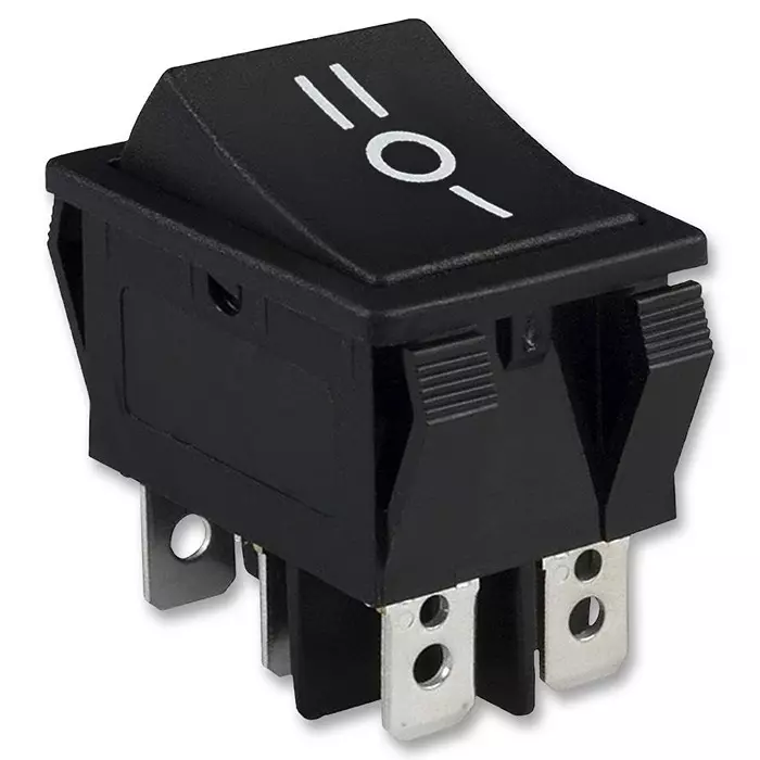 E-SWITCH SWITCH, ROCKER, DPDT, 15A, 125VAC, BLACK, R5DBLKBLKCF0.