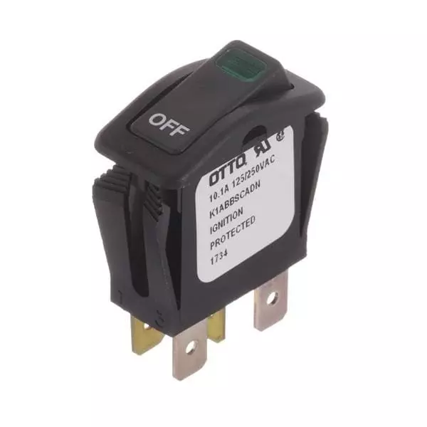 Otto Sealed Rocker Switch Illuminated Quick Connect Termination 5 & 16 Amp Rocker Actuator 28 V DC, K1ABBSCADN