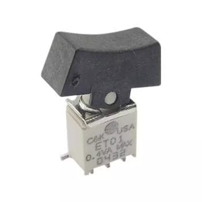 C&K COMPONENTS Rocker Switch Non-Illuminated PC Pin Termination 2 Amp Curved Rocker Actuator 28 V DC, ET02J6V3SE2