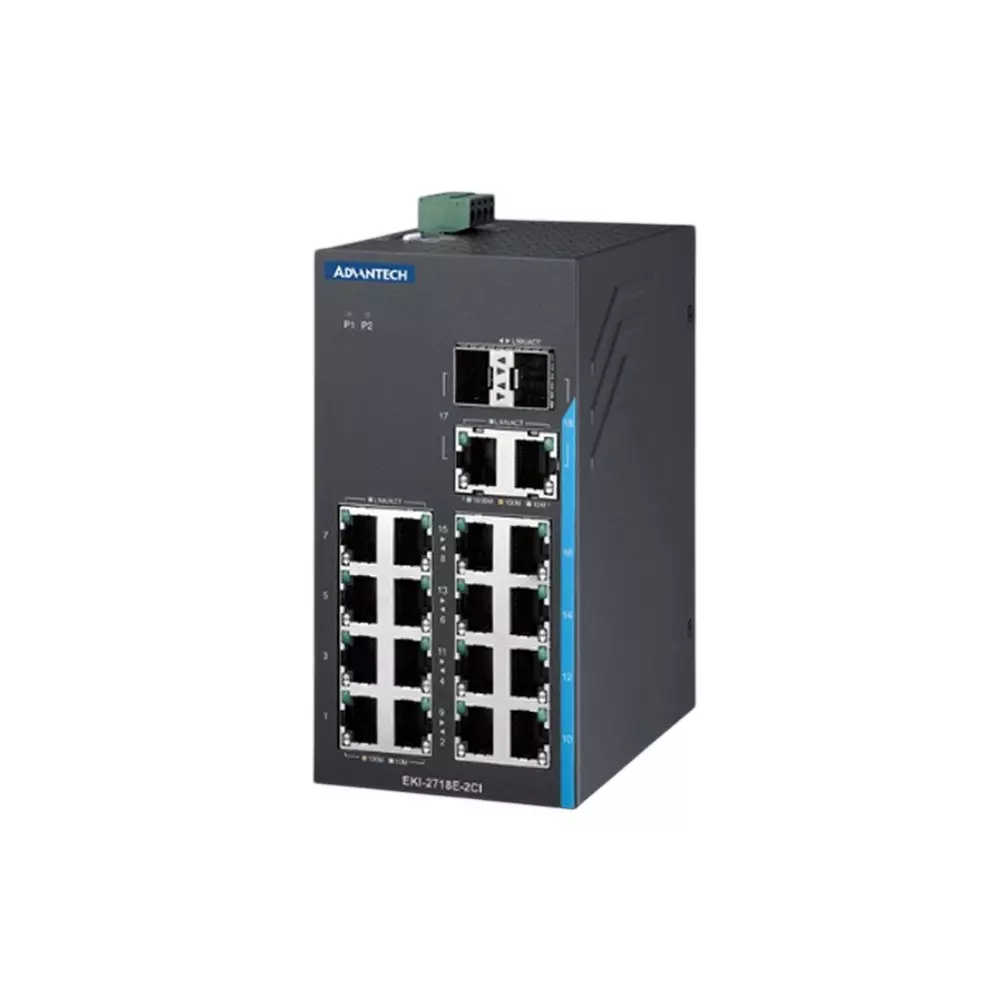 Advantech Unmanaged Industrial Ethernet Switch -40 to 75℃ Operating Temperature 16 No. of Port, EKI-2718E-2CI-A