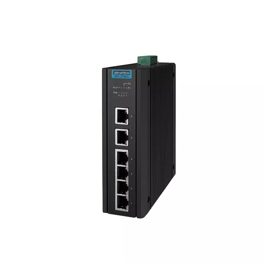 Advantech Unmanaged Industrial Ethernet Switch -40 to 75℃ Operating Temperature Range, EKI-2706G-2GPI-A