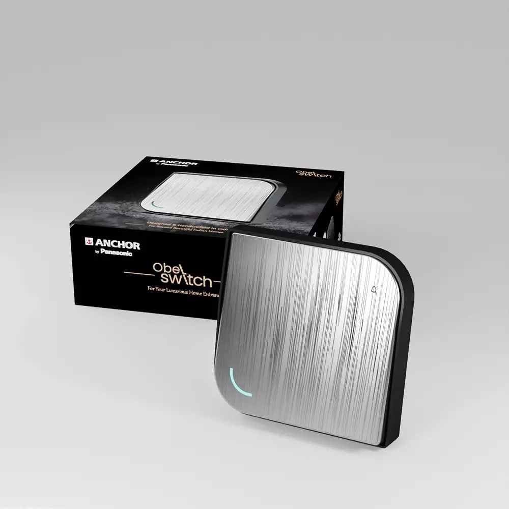 Anchor Obel Bell Push Switch Silver Lining With Indicator Leaf 6 A Current Rating 2 Module for Industrial and Home Use, 8421