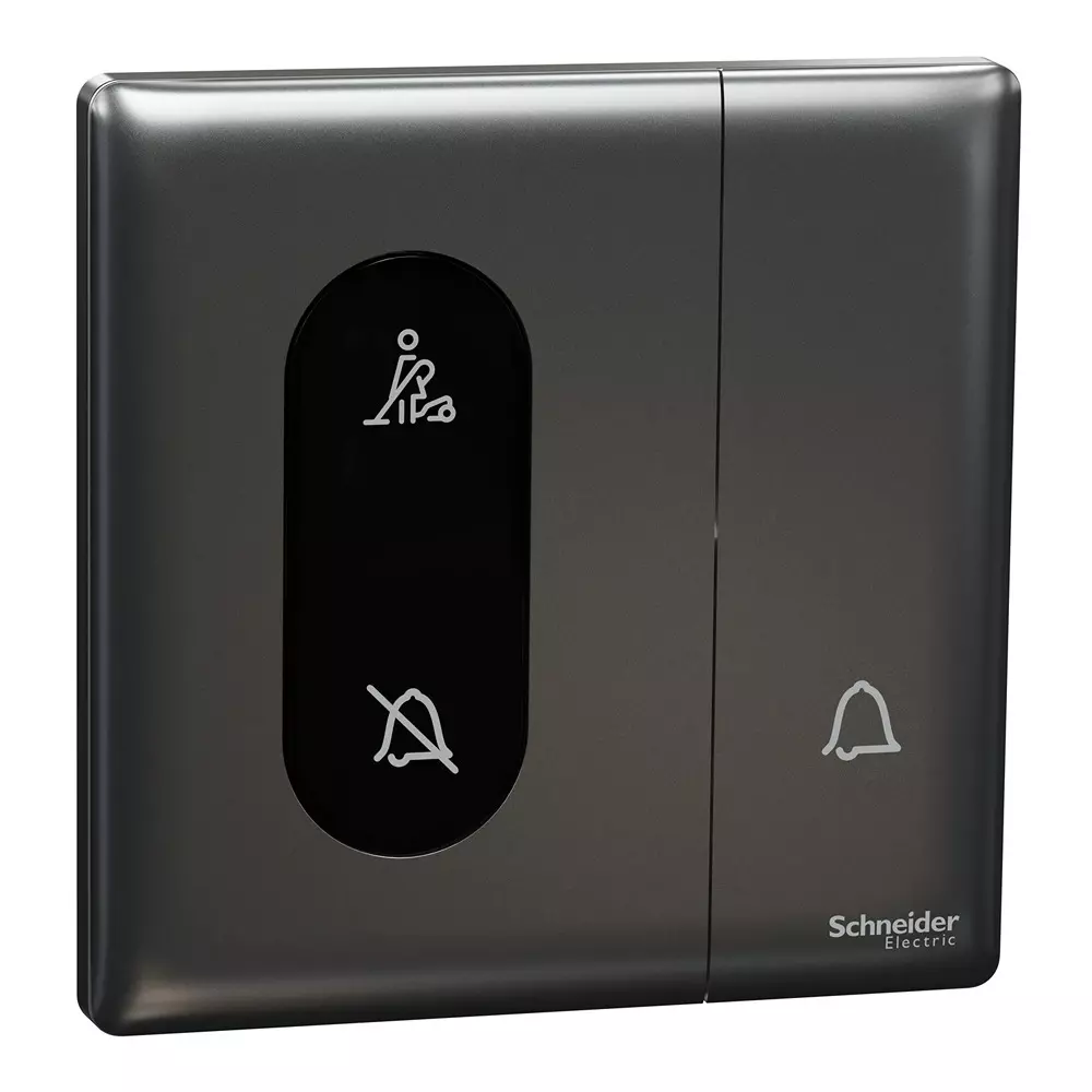 Schneider Electric Unica X Series Bell Press Switch with DND and PCU Indicator Dark Grey Color 10 A Current and IP20 Rating, NUX31BPDM_DG