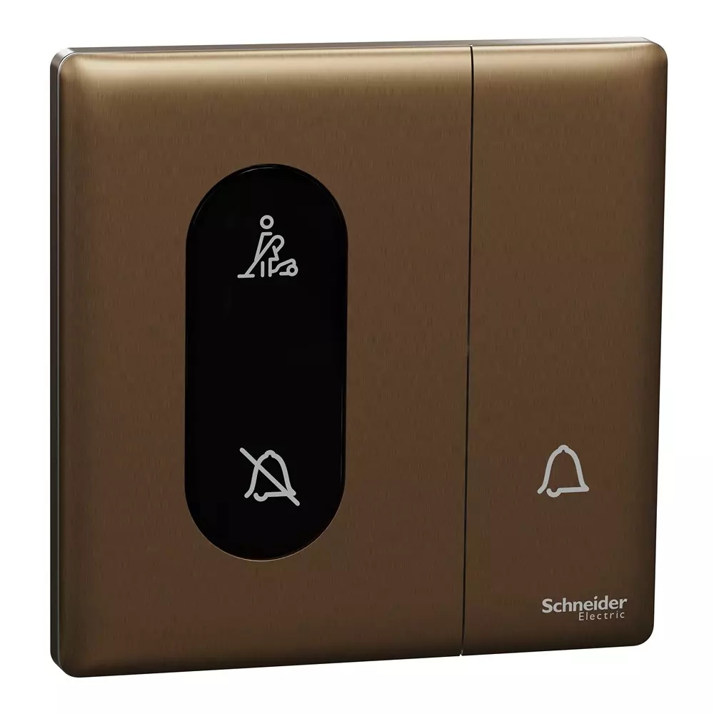 Schneider Electric Unica X Series Bell Press Switch with DND and PCU Indicator Dark Bronze Color 10 A Current and IP20 Rating, NUX31BPDM_DB