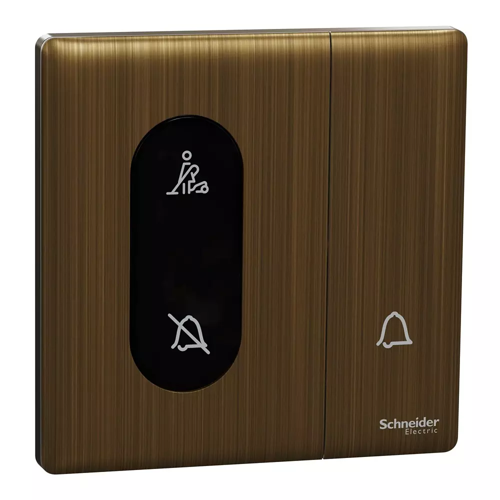 Schneider Electric Unica X Series Bell Press Switch with DND and PCU Indicator Antique Brass Color 10 A Current and IP20 Rating, NUX31BPDM_AB