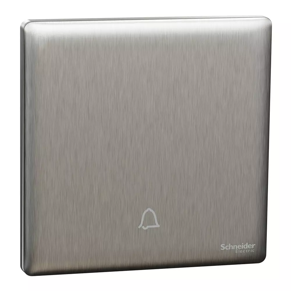 Schneider Electric Unica X Series Bell Press Switch Stainless Steel Color 10 A Current, 250 V Operational Voltage and 1 Gang, NUX31_BP_SS