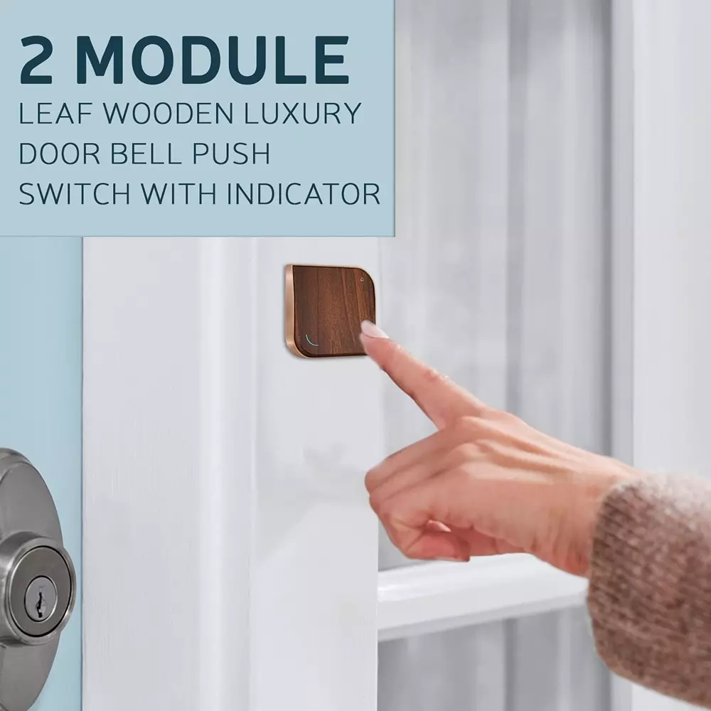 Anchor Obel Bell Push Switch Wooden Luxury With Indicator Leaf 6 A Current Rating 2 Module for Industrial and Home Use, 8420