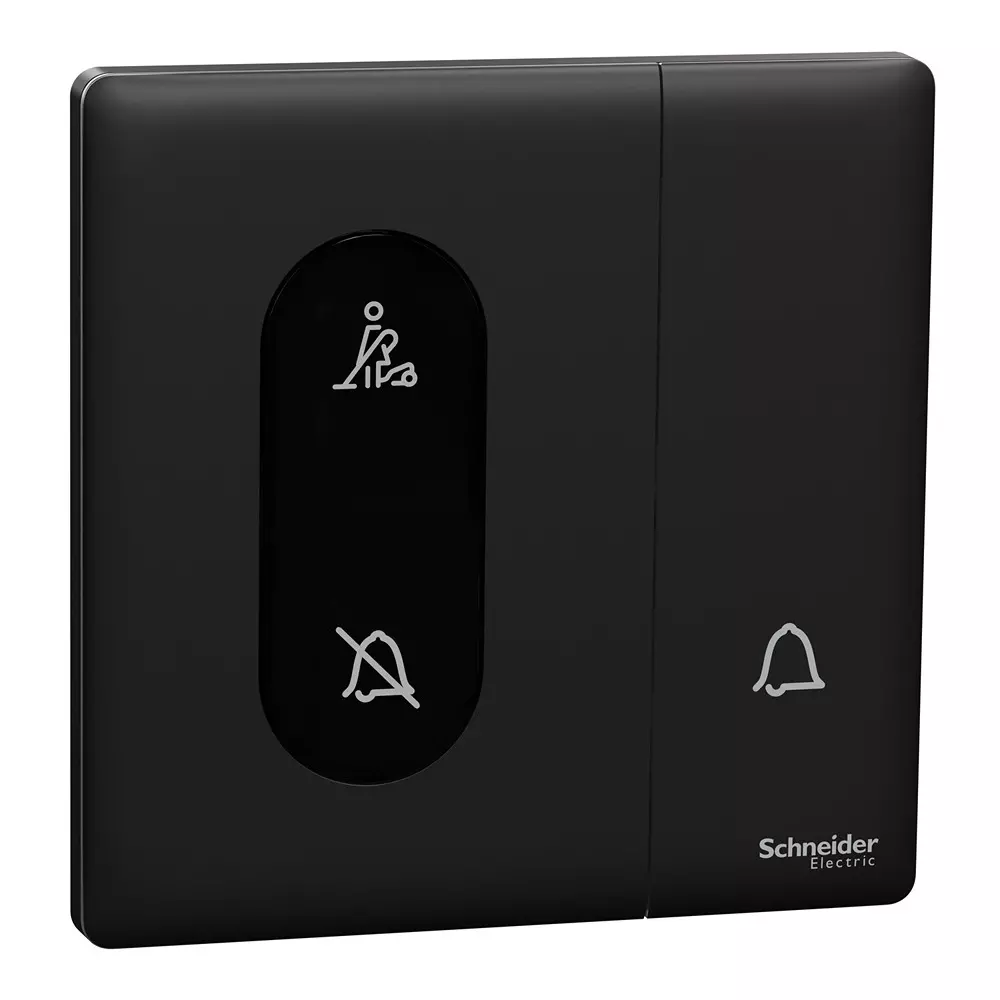 Schneider Electric Unica X Series Bell Press Switch with DND and PCU Indicator Jet Black Color 10 A Current and IP20 Rating, NUX31BPDM_JB