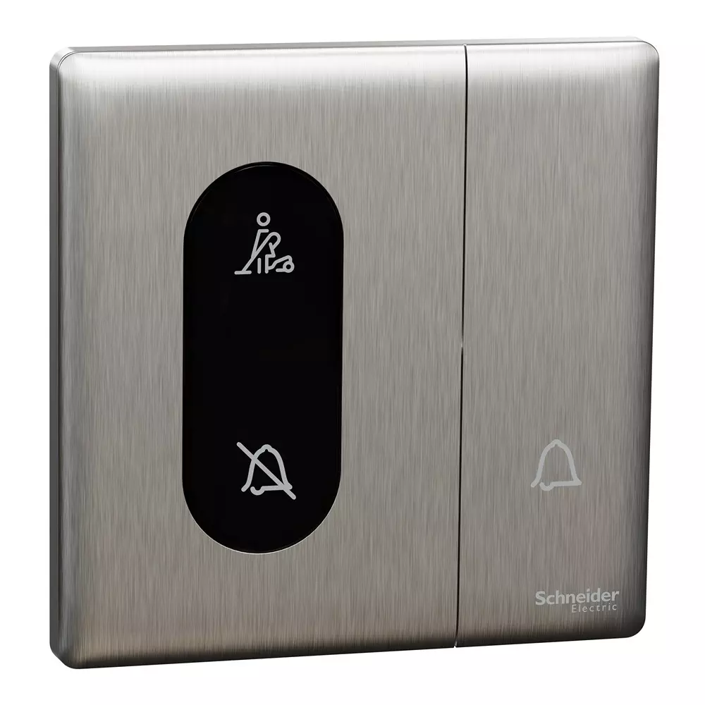 Schneider Electric Unica X Series Bell Press Switch with DND and PCU Indicator Stainless Steel Color 10 A Current and IP20 Rating, NUX31BPDM_SS