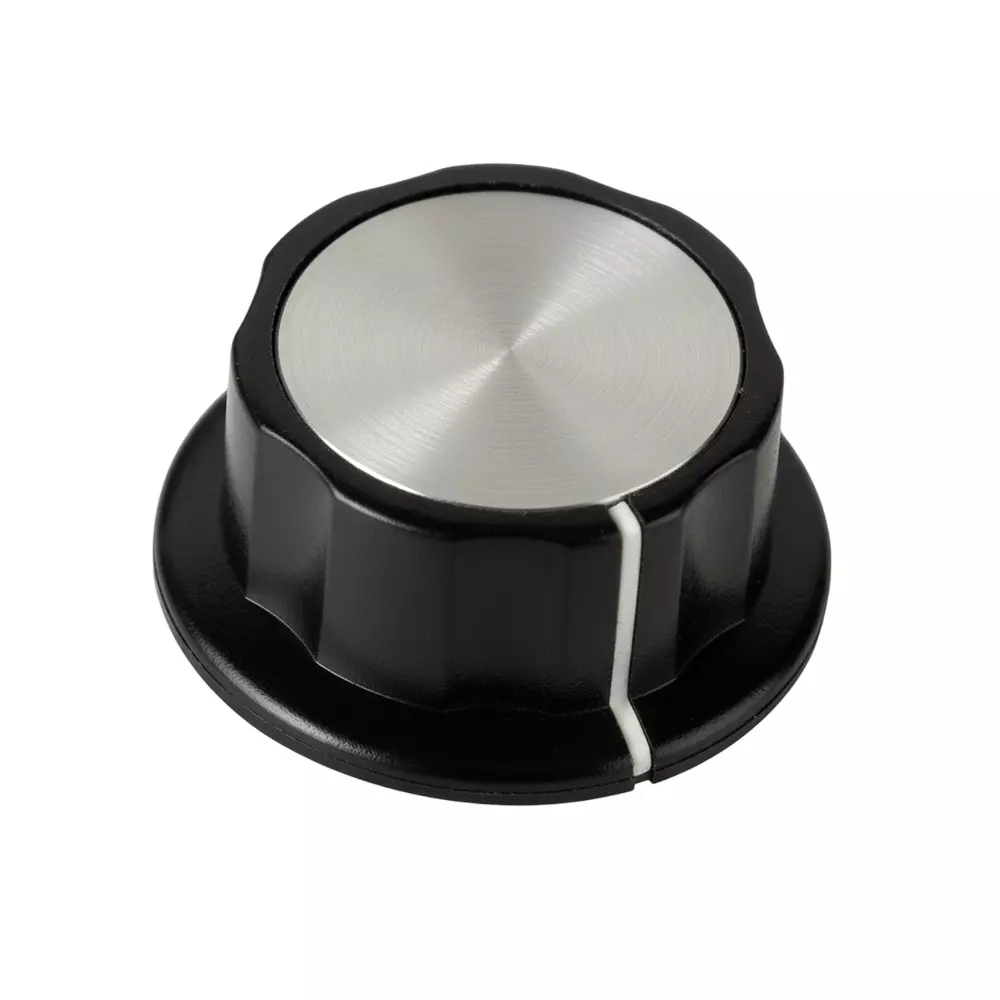 Ohmite Cylindrical Knob with Skirt 6.35 mm Shaft Dia Plastic, 5220E