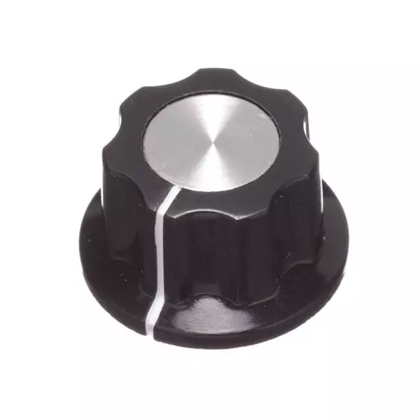 Ohmite Cylindrical Knob with Skirt 6.35 mm Shaft Dia Plastic, 5200E