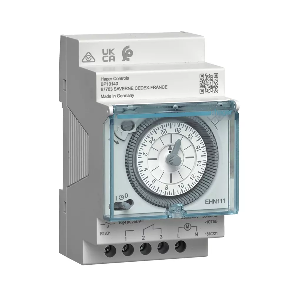 Hager Daily Time Switch with Reserve 1-Channel 900 W 3-Module, EHN111