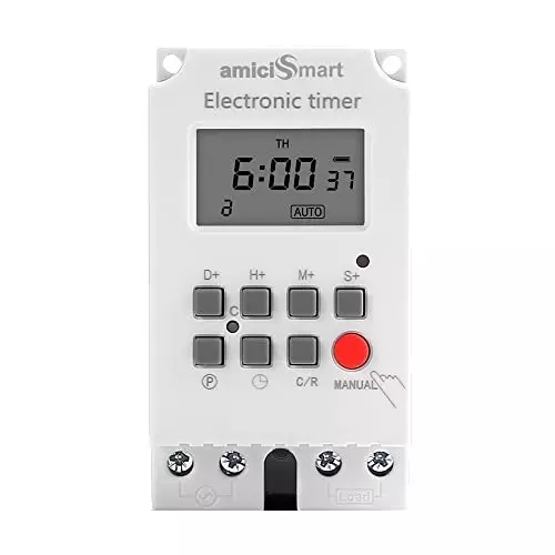 amiciSmart Programmable Timer Switch High Precision Automatic On/Off for Light & Fan 220 V AC 25 A, 1xTIMER-SECS