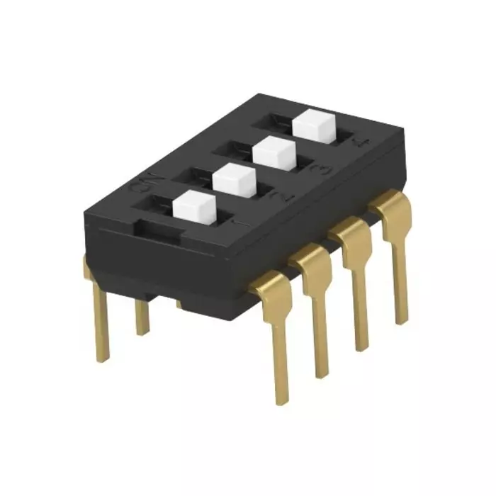 TE CONNECTIVITY 4 Way Through Hole DIP Switch SPST Extended Actuator, 2454982-3 (Pack of 5)