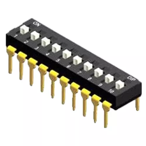 Diptronics NDI Series DIP Switch Non-Illuminated SPST 25 mA 10 Position 24 V DC, NDI-10S-V