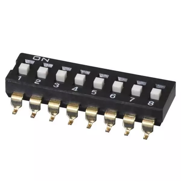 Same Sky DIP Switch Non-Illuminated SPST 25 mA 8 Position 24 V DC, DS04-254-1-08BK-SMT
