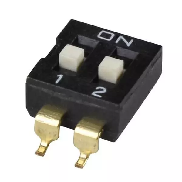Same Sky DIP Switch Non-Illuminated SPST 25 mA 2 Position 24 V DC, DS04-254-2-02BK-SMT
