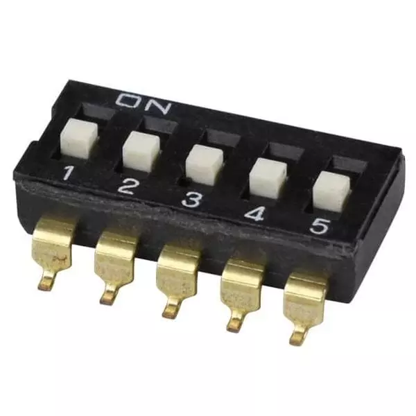 Same Sky DIP Switch Non-Illuminated SPST 25 mA 5 Position 24 V DC, DS04-254-1-05BK-SMT