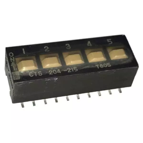 CTS 204 DIP Switch Non-Illuminated DPST 100 mA 5 Position 50 V DC, 204-215ST