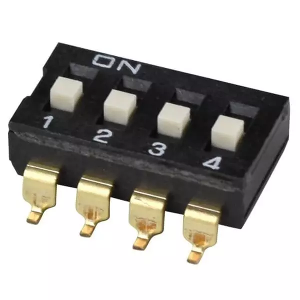 Same Sky DIP Switch Non-Illuminated SPST 25 mA 4 Position 24 V DC, DS04-254-1-04BK-SMT