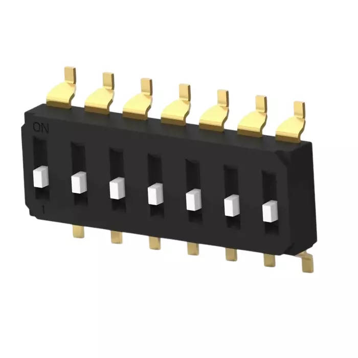TE CONNECTIVITY 7 Way Surface Mount DIP Switch SPST Raised Actuator, EDS07SGNNTR04Q (Pack of 900)