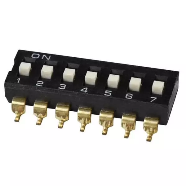 Same Sky DIP Switch Non-Illuminated SPST 25 mA 7 Position 24 V DC, DS04-254-1-07BK-SMT