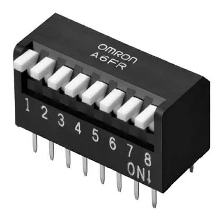OMRON ELECTRONIC COMPONENTS A6FR Series DIP Switch Non-Illuminated SPST 25 mA 8 Position 24 V DC, A6FR-8104