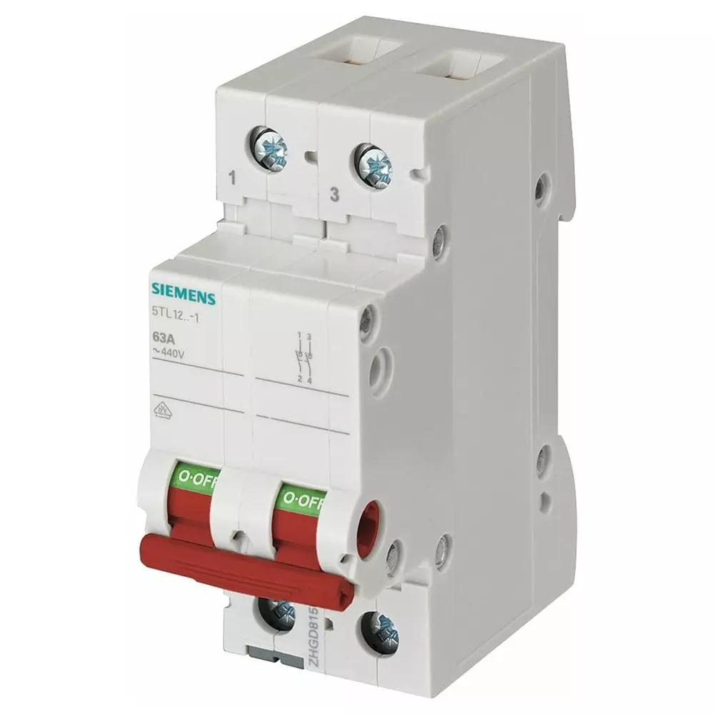 Siemens 2P Pole Isolator Switch - 100A Maximum Current, 5TL1291-1