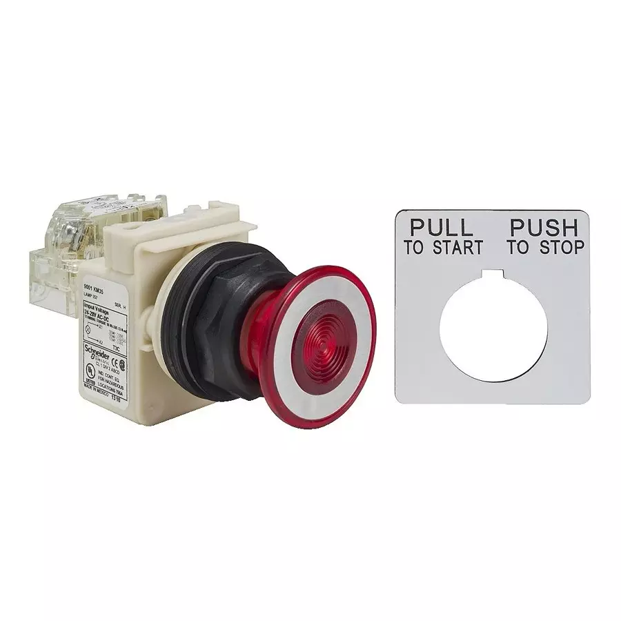 SCHNEIDER ELECTRIC Industrial Pushbutton Switches PB SWITCH, SPDT, PUSH-PULL, RED, 9001SKR9P35RH13