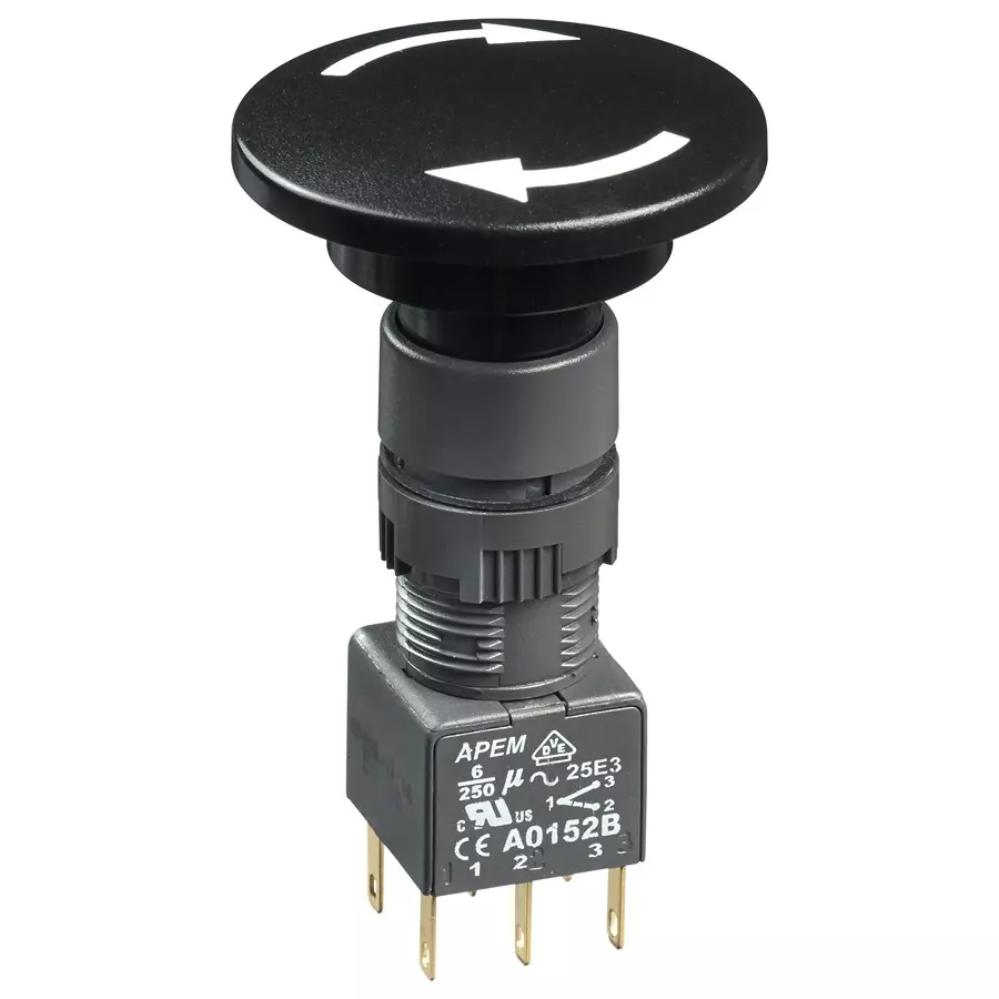 APEM PB SWITCH, DPDT, 6A, 250VAC, QC/SOLDER, A01MXASP3+A0152B