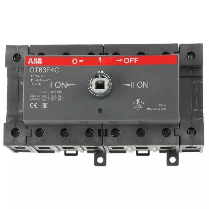 ABB 4P Pole DIN Rail Non Fused Isolator Switch - 63A Maximum Current, IP20, OT63F4C1SCA105369R1001