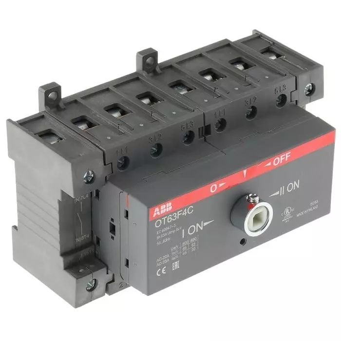 ABB 4P Pole DIN Rail Non Fused Isolator Switch - 63A Maximum Current, IP20, OT63F4C1SCA105369R1001