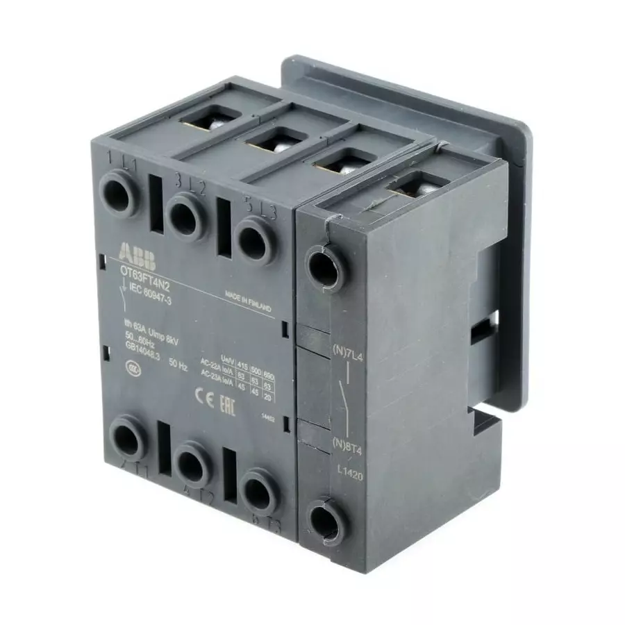 ABB 4P Pole Panel Mount Isolator Switch - 63A Maximum Current, 22kW Power Rating, IP20, OT63FT4N21SCA105393R1001