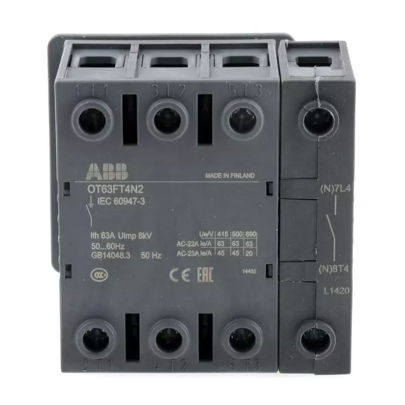 ABB 4P Pole Panel Mount Isolator Switch - 63A Maximum Current, 22kW Power Rating, IP20, OT63FT4N21SCA105393R1001