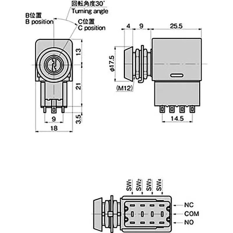 TAKIGEN Key Switch Nickel Plating with 2 Keys, S-21-30-B