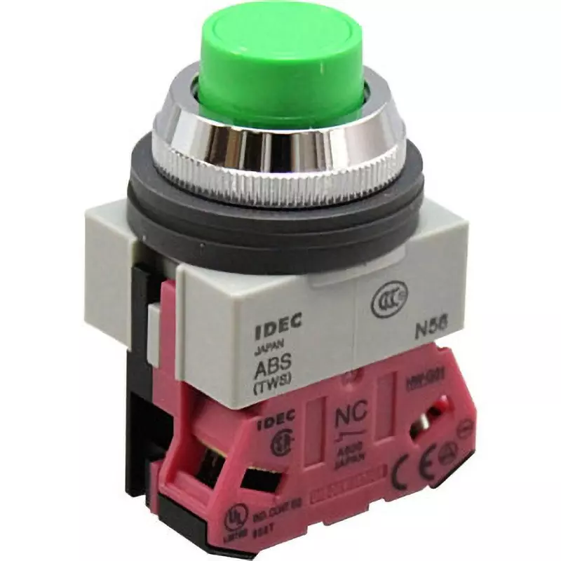 IDEC Diameter 25 Tws Series Push Button Switch (Protruding) 1B Screw Terminal Green, Abs201Ng