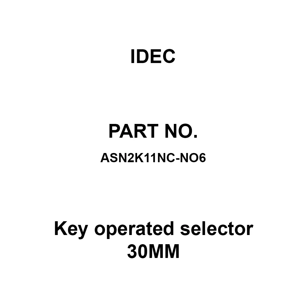 IDEC Key operated selector 30MM 600 V Silver Contacts 10A, ASN2K11NC-NO6