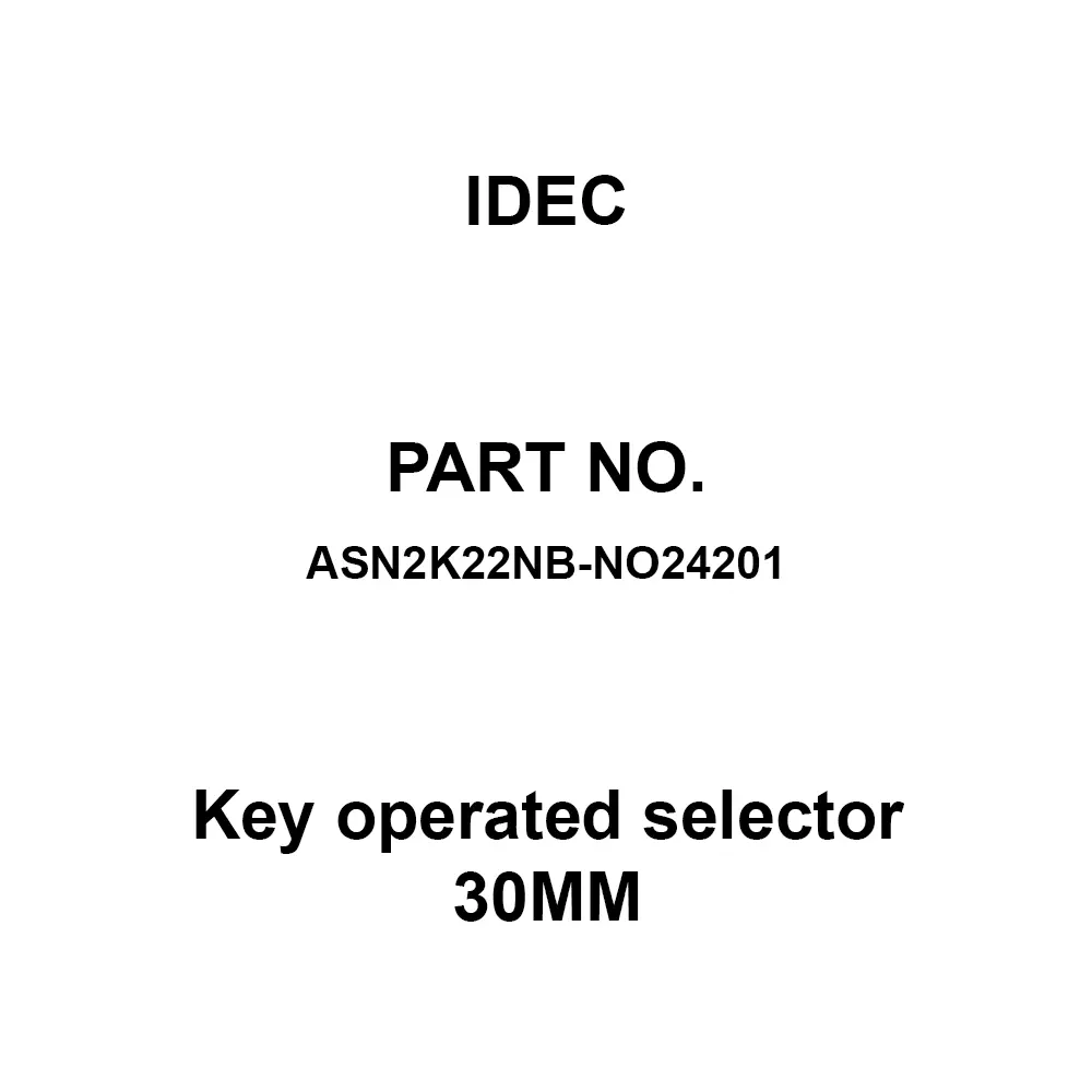 IDEC Key operated selector 30MM 600 V Silver Contacts 10A, ASN2K22NB-NO24201
