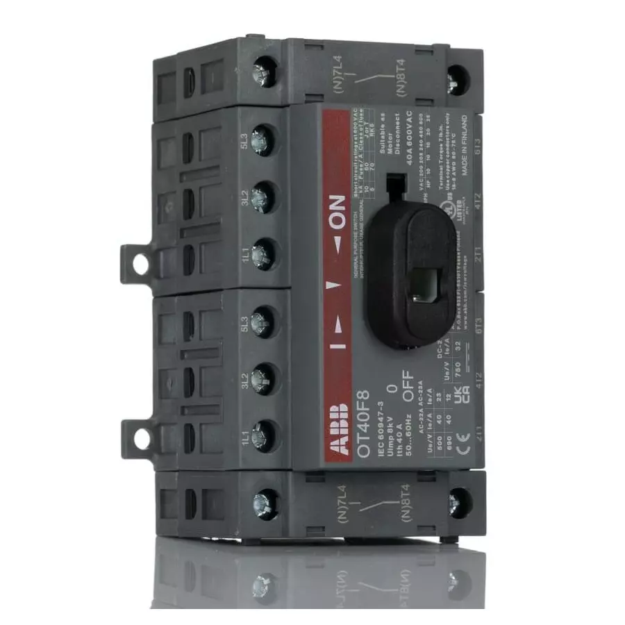 ABB 8P Pole Base Mounting Isolator Switch - 40A Maximum Current, 11kW Power Rating, IP20, OT40F81SCA104938R1001