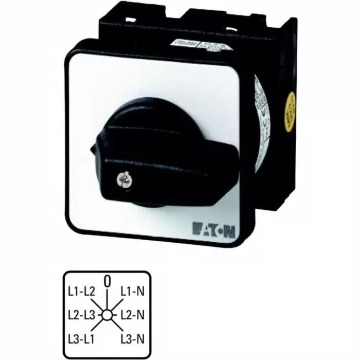 EATON 3P Phase/Phase-0-Phase/N Position 45° Voltmeter Cam Switch, 690 V (Volts), 20A, Knob Actuator, 013101 T0-3-19/E