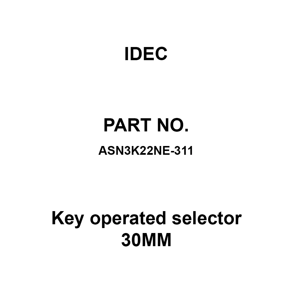 IDEC Key operated selector 30MM 600 V Silver Contacts 10A, ASN3K22NE-311