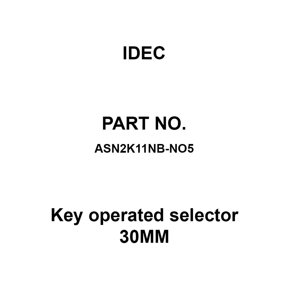 IDEC Key operated selector 30MM 600 V Silver Contacts 10A, ASN2K11NB-NO5