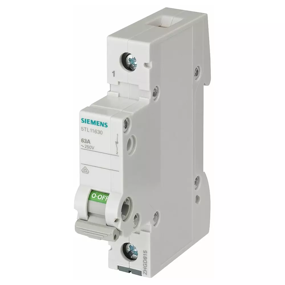 Siemens 1P Pole Isolator Switch - 63A Maximum Current, 5TL1163-0