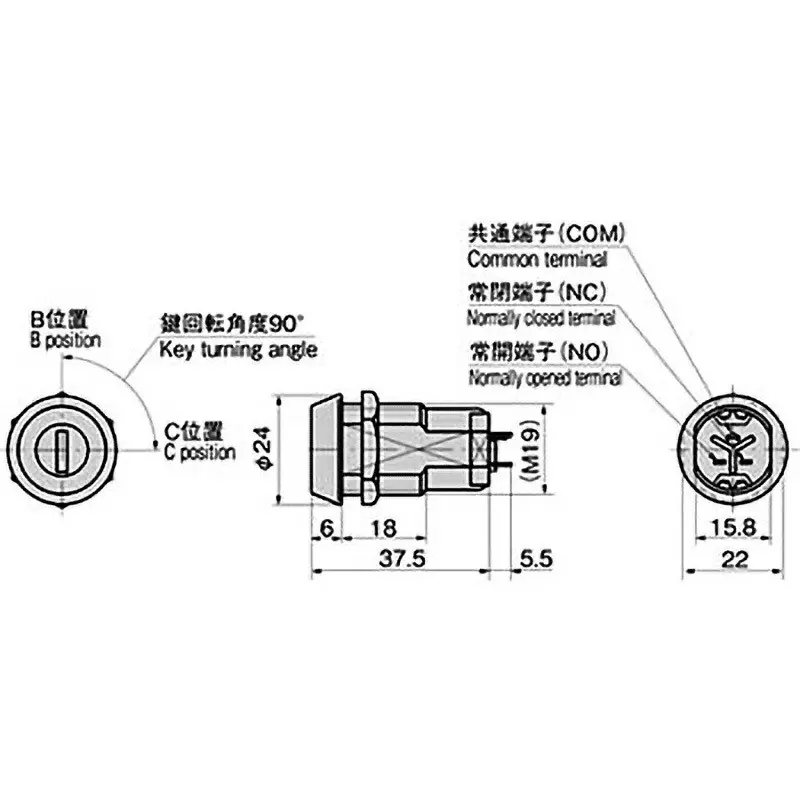 TAKIGEN Control Key Switch Double Pin Zinc Plating Chromate Treatment, S-17-90-BC-2(#K710)
